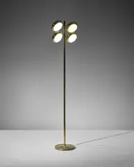 Fontana Arte, Adjustable standard lamp, model no. 2380, 1960s, Tubular brass, brass, coloured glass