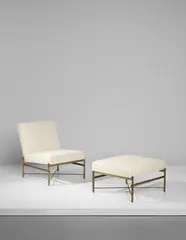 Ignazio Gardella, Rare lounge chair and ottoman, circa 1941, Tubular brass, brass, fabric
