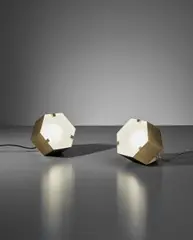 Pair of table lamps, model no. 2022 by Fontana Arte, circa 1960, Brass, opaque glass, sold Apr 2018