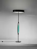 Max Ingrand, Rare standard lamp, model no. 2251, 1960s, Opaque glass, glass, painted wood, painted brass, painted steel, acrylic and fabric shade