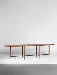 Giorgio Ramponi, Unique centre table, designed for the Hotel Palace, Bari, circa 1950, Walnut, walnut-veneered wood, painted steel