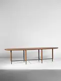 Giorgio Ramponi, Unique centre table, designed for the Hotel Palace, Bari, circa 1950, Walnut, walnut-veneered wood, painted steel