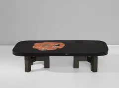 Ado Chale, Low table, circa 1970, Arizona petrified sequoya wood, resin, painted steel