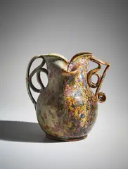 George Ohr, Mottled two-sided, two-handled vase, 1895, glazed earthenware