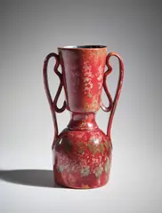 George Ohr, Tall two-handled vase, 1895, glazed earthenware