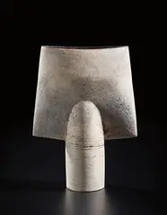 Spade form by Hans Coper, 1972, stoneware, layered white porcelain slips and engobes over a body with textured and incised linear designs, the interior , sold Oct 2018