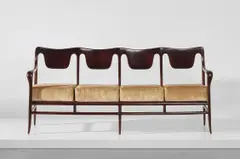 Guglielmo Ulrich, Unique settee, 1930s, Stained mahogany, fabric, cane