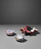 'Piatto' (dish) and two 'Coppette' (small bowls) by Fausto Melotti, circa 1955 and circa 1960, Enameled ceramic, sold Oct 2018