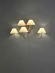 'Bouquet' five-armed wall light by Jean Royere, circa 1950, Brass, paper shades, offered Oct 2018