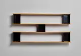 Wall-mounted shelf by Charlotte Perriand, circa 1958, Oak-veneered plywood, painted steel, aluminium, offered Oct 2018