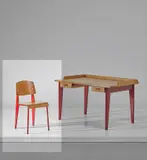 'Semi-metal' chair, model no. 305 by Jean Prouvé, 1950-1969, Oak-veneered plywood, painted steel, aluminium, rubber, sold Oct 2018
