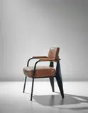 'Direction' armchair, model no. 352 by Jean Prouvé, circa 1951, Oak, painted steel, leather, rubber, sold Oct 2018