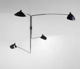 Serge Mouille, Pivoting four-armed wall light with 'Lampadaire' and 'Casquette' shades, designed 1954, executed 1954-1962, Painted steel, painted aluminium, brass
