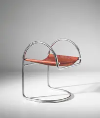 Mogens Lassen, Stool, circa 1933, Chromium-plated tubular steel, leather