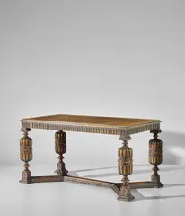 Library table by Axel Einar Hjorth, circa 1928, Burl birch-veneered wood, birch-veneered wood, walnut-veneered wood, birch, sold Oct 2018