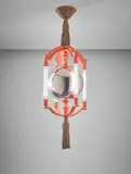 Edwin Lutyens, Important and rare 'Mercury Ball' chandelier, designed for the Viceroy’s House, New Delhi, circa 1930, Painted brass, nickel-plated brass, passementerie