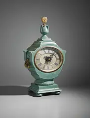 Edwin Lutyens, Important and rare Mantel clock, designed for Lady Willingdon, the Viceroy’s House, New Delhi, circa 1930, Painted mahogany, brass, glass
