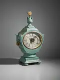 Edwin Lutyens, Important and rare Mantel clock, designed for Lady Willingdon, the Viceroy’s House, New Delhi, circa 1930, Painted mahogany, brass, glass