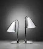 Vilhelm Lauritzen, Pair of early and large adjustable table lamps, designed 1928, Painted aluminium, nickel-plated metal, Bakelite