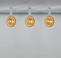 Pierre Cardin, Set of three ceiling lights, circa 1970, Coloured glass, mirrored glass, painted aluminium, aluminium