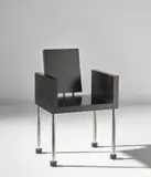 'Miss, don’t you like caviar?' armchair by Ettore Sottsass, circa 1987, Painted wood, chromium-plated steel, sold Oct 2018