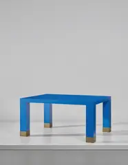 Ettore Sottsass, Prototype table, circa 1996, Plastic-laminated wood, brass