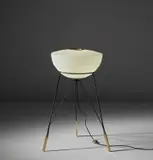 Floor lamp by Stilnovo, circa 1950, Opaque glass, painted steel, painted aluminium, brass, Bakelite, sold Oct 2018