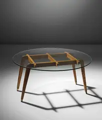 Guido Beretta, Rare coffee table, designed for the Apartment F., Milan, circa 1941, Ash, glass, brass