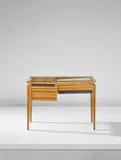 Ico Parisi, Writing desk, circa 1952, Walnut-veneered wood, walnut, painted wood, glass
