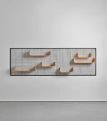 Rare bookcase by Giancarlo Pozzo, circa 1956, Ash bent plywood, painted steel, sold Oct 2018