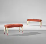 Pair of benches by Gio Ponti, circa 1939, Painted wood, fabric, offered Oct 2018