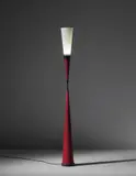 Gio Ponti, Rare standard lamp, from the Fondazione Livio e Maria Garzanti, Forlì, 1950s, Opaque glass, painted aluminium, brass, painted wood, painted metal, painted steel