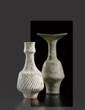 Vase with flaring lip and integral spiral by Lucie Rie, circa 1985, Mixed clays creating an integral spiral of colour and texture beneath the glaze, offered Oct 2018