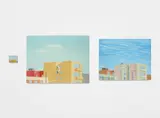 Francis Alÿs, Cityscapes - (con sabana), (Triptych: Francis - Juan Garcia - Emilio Rivera), 1993, oil on canvas and enamel on metal sheet, triptych