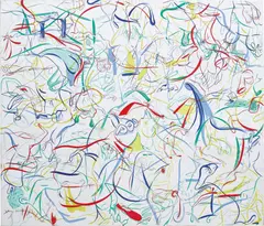 Sue Williams, Three Blues, No Orange, 1997, oil and acrylic on canvas