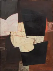 Adrian Heath, Composition, brown, black & pink, 1955, oil on canvas