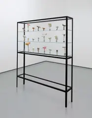 Carsten Höller, Doppelpilzvitrine (24 Doppelpilze), 2009, 24 polyurethane and acrylic mushroom replicas in vitrine