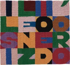 Il silenzio é d’oro by Alighiero Boetti, 1988, embroidery on canvas, sold Mar 2017