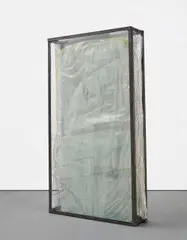 Oscar Tuazon, Glassed Slab, 2009, steel security glass, Plexiglas, fiberglass, wire mesh, plastic sheet, bubblewrap, silicone and wire
