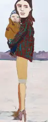 Check Jacket and Baby by Chantal Joffe, 2004, oil on plywood, sold Mar 2017