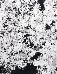 Gregor Hildebrandt, Mondschein beschienene Blätter - A Forest (Cure), 2010, acrylic and cassette tape laid on canvas