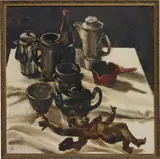 Ahmed Moustafa, Still Life with Cherub, 1974, oil on canvas, in artist's frame