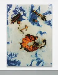 Korakrit Arunanondchai, Untitled (History Painting), 2013, acrylic and inkjet print on denim laid down on canvas