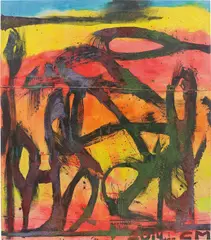 Untitled by Chris Martin, 2014, oil and glitter on canvas, sold Apr 2017