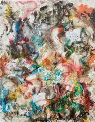 Leo Gabin, At the Telly, 2011, gesso, acrylic, spray paint and silkscreen on canvas
