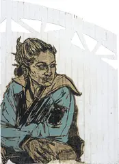 Untitled by Caledonia Curry & Swoon, paper collage and paint on wood, sold Apr 2017