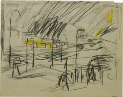 Sketch for Camden Town by Frank Auerbach, pencil and coloured marker on paper, sold Apr 2017
