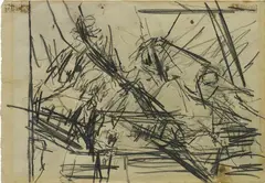 Frank Auerbach, Sketch – four figures at a table, pencil and black chalk on paper