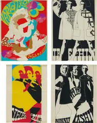 Antonio Lopez, Four works: (i-iv) Untitled (Daniel Hecter), 1967, (i) coloured pencil and colour overlay on paper; (ii) marker, acrylic and pencil on paper; (iii) acrylic and colour overlay on paper; (iv) marker, colour overlay and masking fluid on paper
