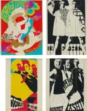 Antonio Lopez, Four works: (i-iv) Untitled (Daniel Hecter), 1967, (i) coloured pencil and colour overlay on paper; (ii) marker, acrylic and pencil on paper; (iii) acrylic and colour overlay on paper; (iv) marker, colour overlay and masking fluid on paper